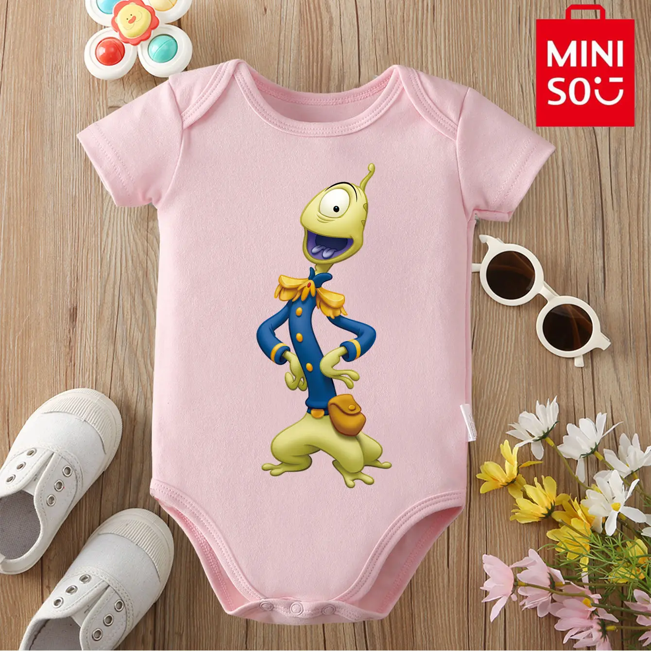 

MINISO Stitch/Pleekley Print 100% Cotton Bodysuit Soft Baby Cloths Best Gift for Baby Onesie Jumpsuit for 0 To 12 Months Newborn