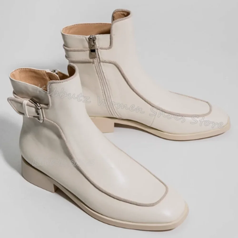 

Belt Buckle Ankle Boots Genuine Leather Solid Color Fashion Concise Elegant Novelty Sexy Women Shoes New Round Toe Chunky Heels