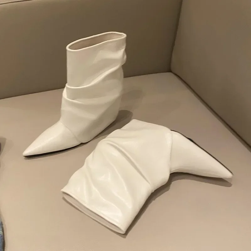 

Eilyken/женские ботильоны, дизайнерские плиссированные туфли на танкетке, банкетные туфли для выпускного вечера, осень-зима, острый носок, Botas Mujer