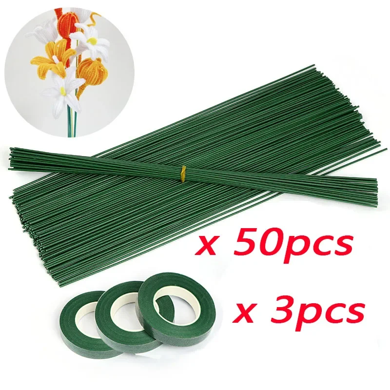 Kunstbloem Stengel Draad Bloemenpaal Staaf voor doe-het-zelf Chenille Stengels Stick Simulatie Bloemmateriaal met groene bloemhoudertape