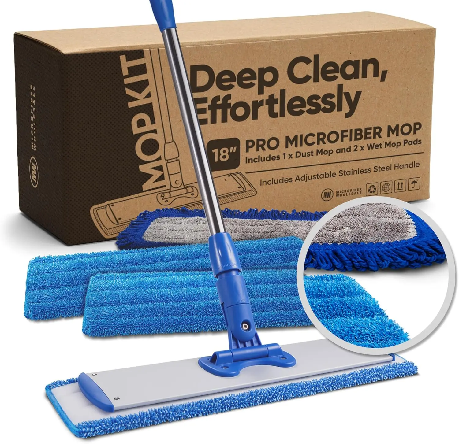 

18" Pro Microfiber Hardwood Floor Mop - Cleans Fast, No Buckets Needed with Washable Pads for All Floors
