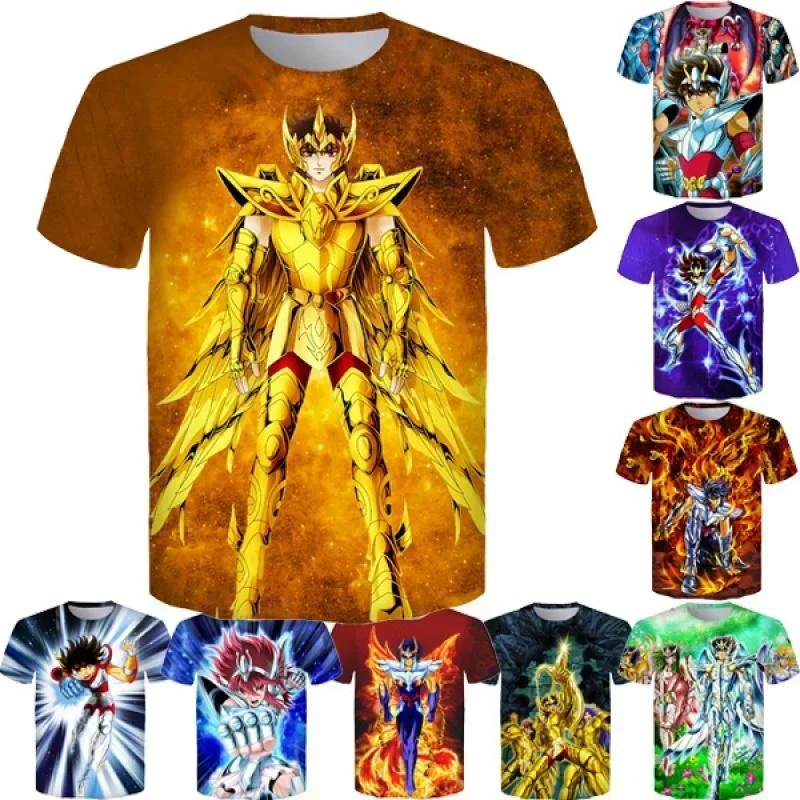 

Summer 2024 Men's and Women's Casual Harajuku Short-sleeved New Fashion Anime Saint Seiya 3D Christmas High-neck T-shirts