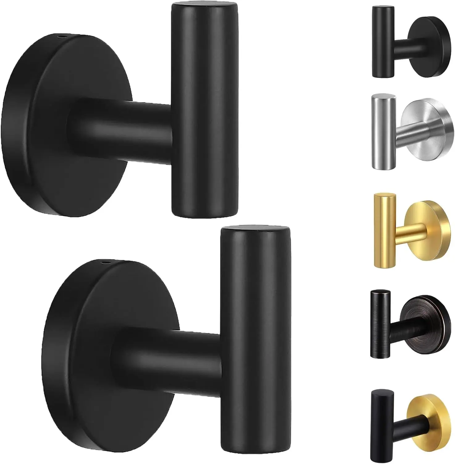 

Towel Hooks for Bathroom,2 Packs Wall Mount Towel Holder,Black Matte Wall Robe Hook,Stainless Steel Heavy Duty Door Hanger Towel