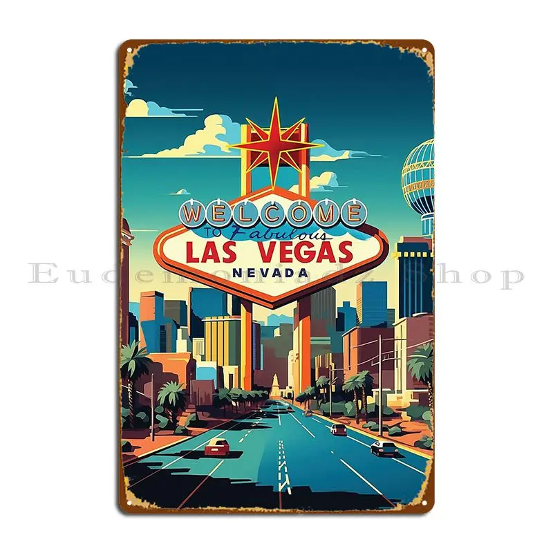 Las Vegas Traditional Travel Poster Metal Plaque Poster Pub Personalized Wall Decor Living Room Party Plates Tin Sign Poster