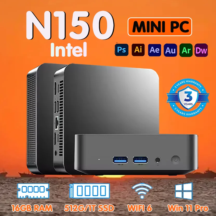 

New Arrival Windows 11 Intel N150 Mini PC 16GB 32GB DDR4 512GB 1TB SSD PC Gamer Computer Dual WIFI6 BT5.2 4K HD Mini Gaming PC