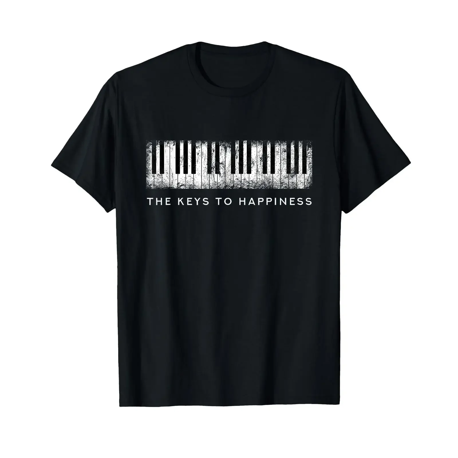 The Keys to Happiness Keyboard Piano T Shirt black vintage Washed Stretched Unisex fashion graphic Stylish streetwear