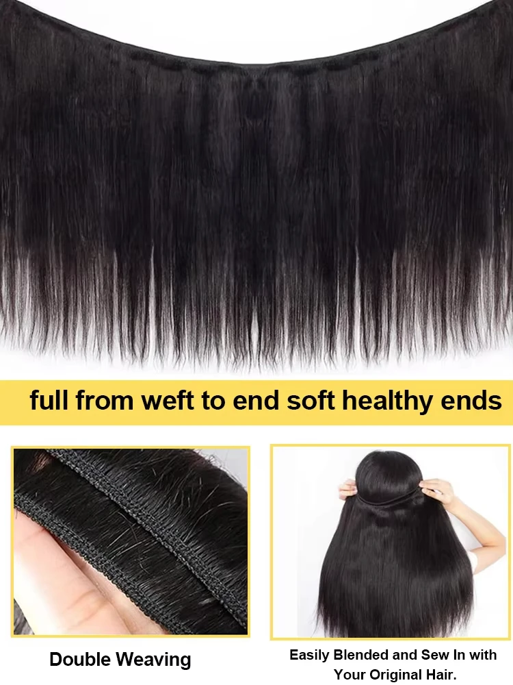 Extensiones de cabello humano liso de hueso de 30 y 40 pulgadas, mechones de cabello crudo, extensiones de cabello humano 100%, cabello tejido brasileño Remy negro Natural