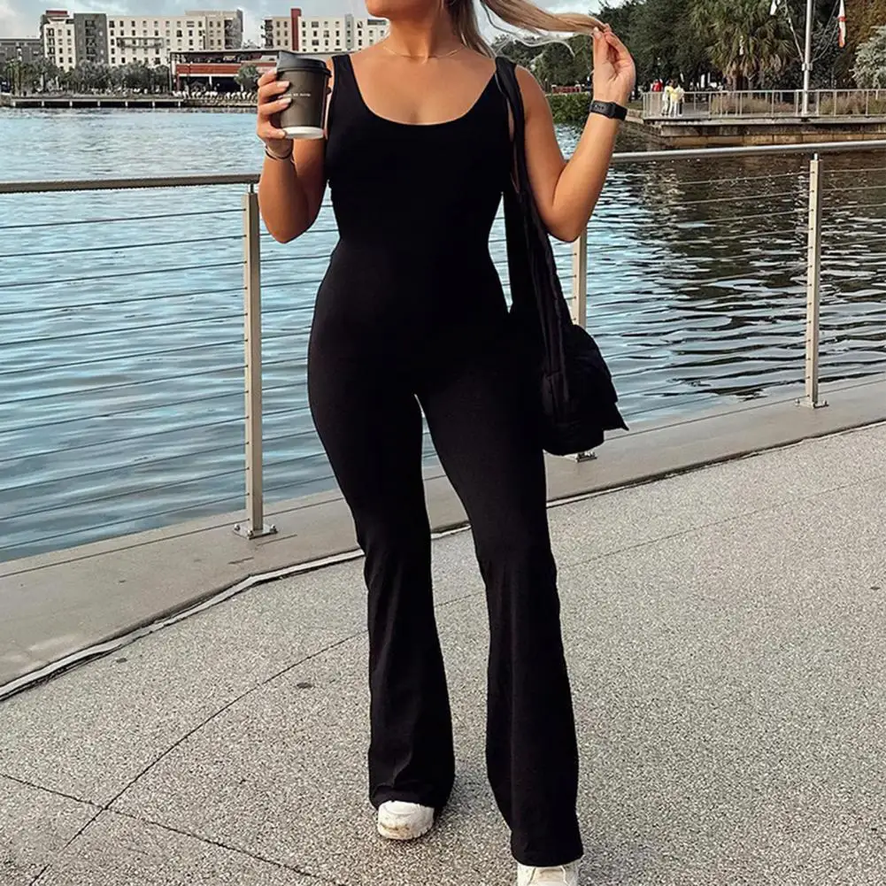 

Women Jumpsuit Elegant Women's Sleeveless Butt-lifted Jumpsuit with Flared Hem Backless Design Stylish High Waist for Summer