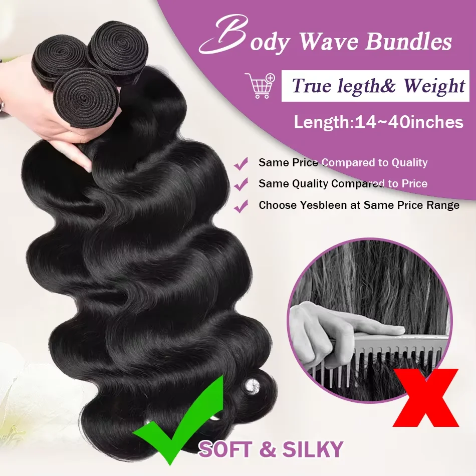 30 40 pulgadas onda del cuerpo 100% extensiones de cabello humano cabello virgen 16A paquetes de ondas de agua doble trama extensiones de cabello crudo tejido para mujeres