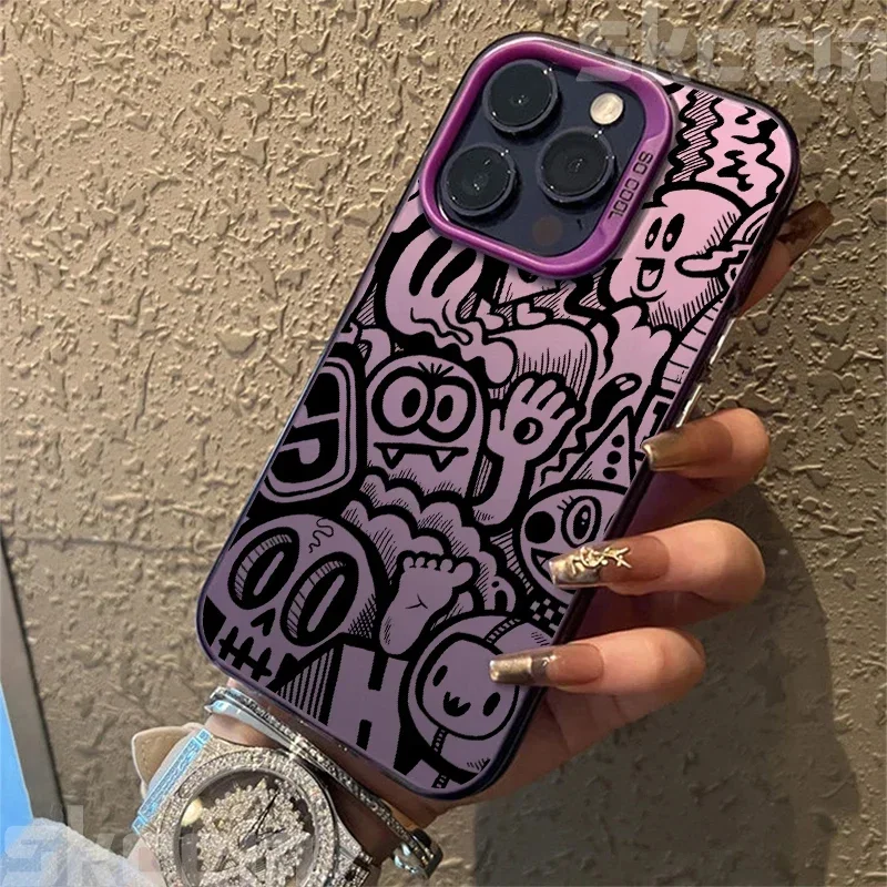 Custodia per telefono base in TPU con design Graffiti nero per iPhone 16 15 14 Pro Max 13 12 11 XS X XR 7 8 Plus 16 Cover rigida antiurto