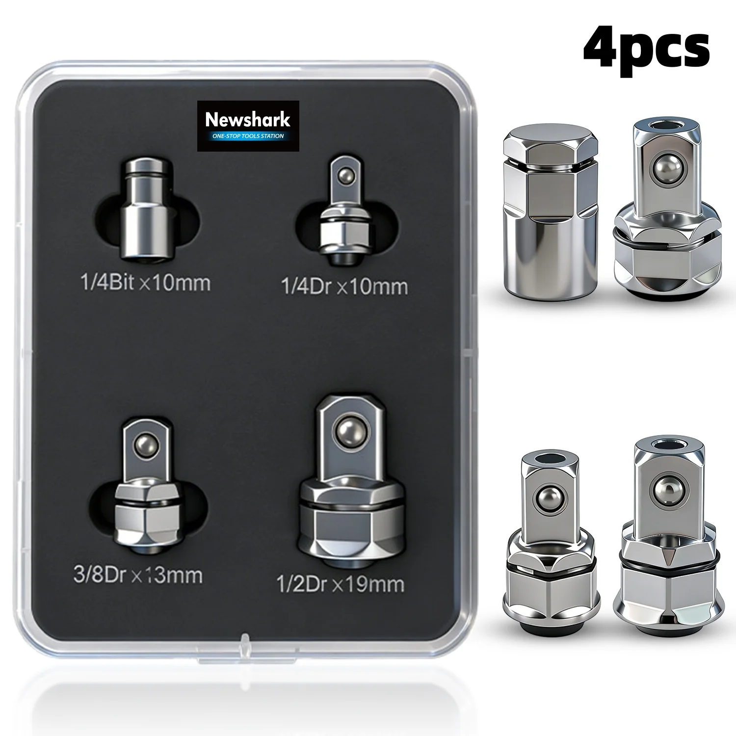 4Pcs Hex to Square Drive Socket Adapter Set, CR-V Ratchet Wrench Converter Kit (1/4