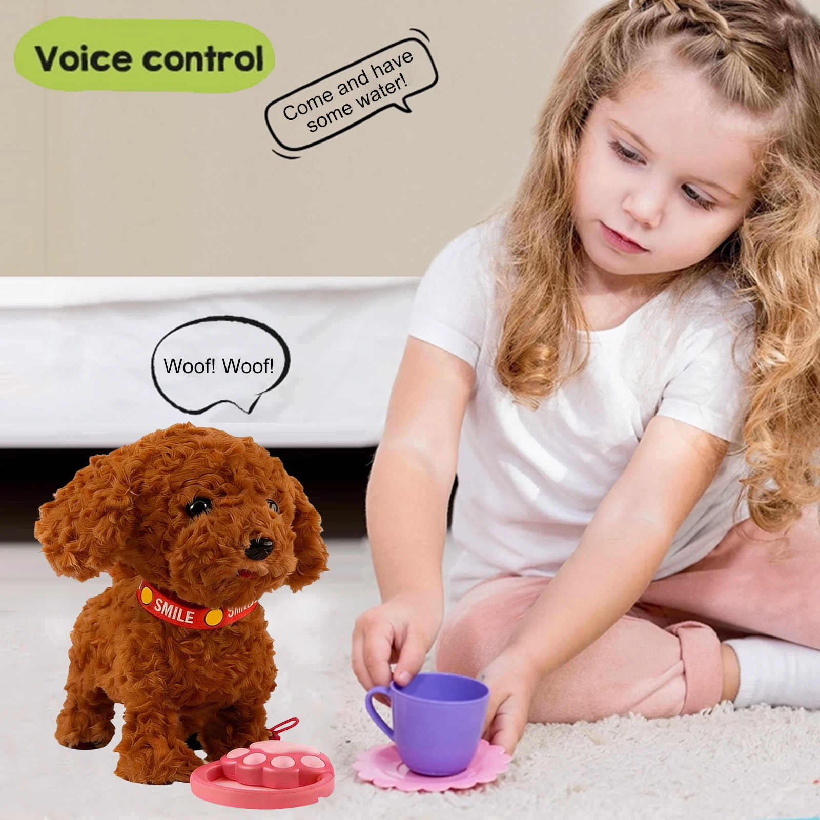 Realistisches interaktives Roboter-Welpen-Plüschtier mit ferngesteuerter Leine, lebensechte Zungenlecken, Stimmeimitation, elektronisches Haustier für Kinder, Geschenk