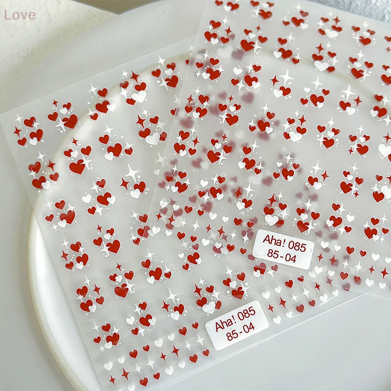 [L & P] الأحمر الحب القلب عيد الحب مسمار الفن ملصقات ذاتية اللصق Kawaii الخوخ القلب ملصق مائي DIY قطع القلب مانيكير المنزلق
