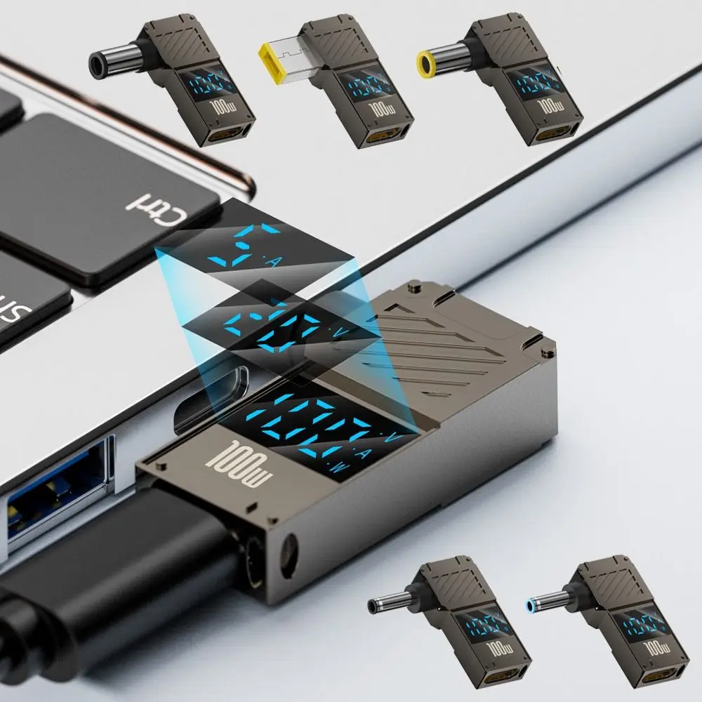 

Конвертер USB-C в постоянный с цифровым дисплеем PD 100 Вт, разъем питания для быстрой зарядки ноутбука, интеллектуальный универсальный для Lenovo/HP/Dell