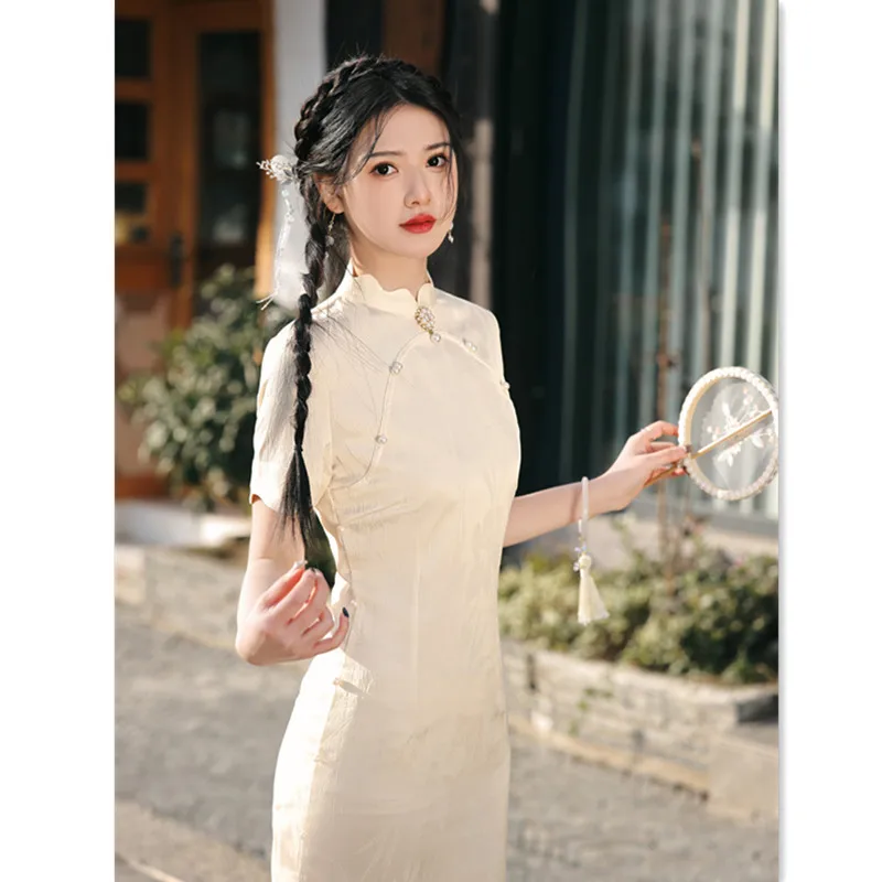 

Новое длинное платье Cheongsam Qi Pao в китайском стиле для девочек в национальном стиле, летнее улучшенное молодежное повседневное платье в стиле ретро