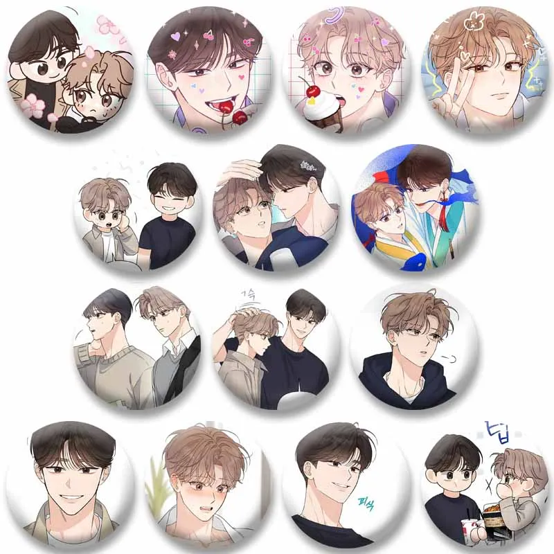 Korean BL Manhwa Alpha Trauma Brooches Cartoon Figure Seon Wooyeon Kim Dohyun Cosplay Badges Jewelry Pins Accessories Gifts