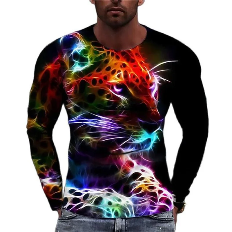 3D Printed Tiger Pattern T Shirts Men O Neck Long Sleeve Casual Fashion T-shirt Top Sweatshirt Breathable Streetwear Loose Tees