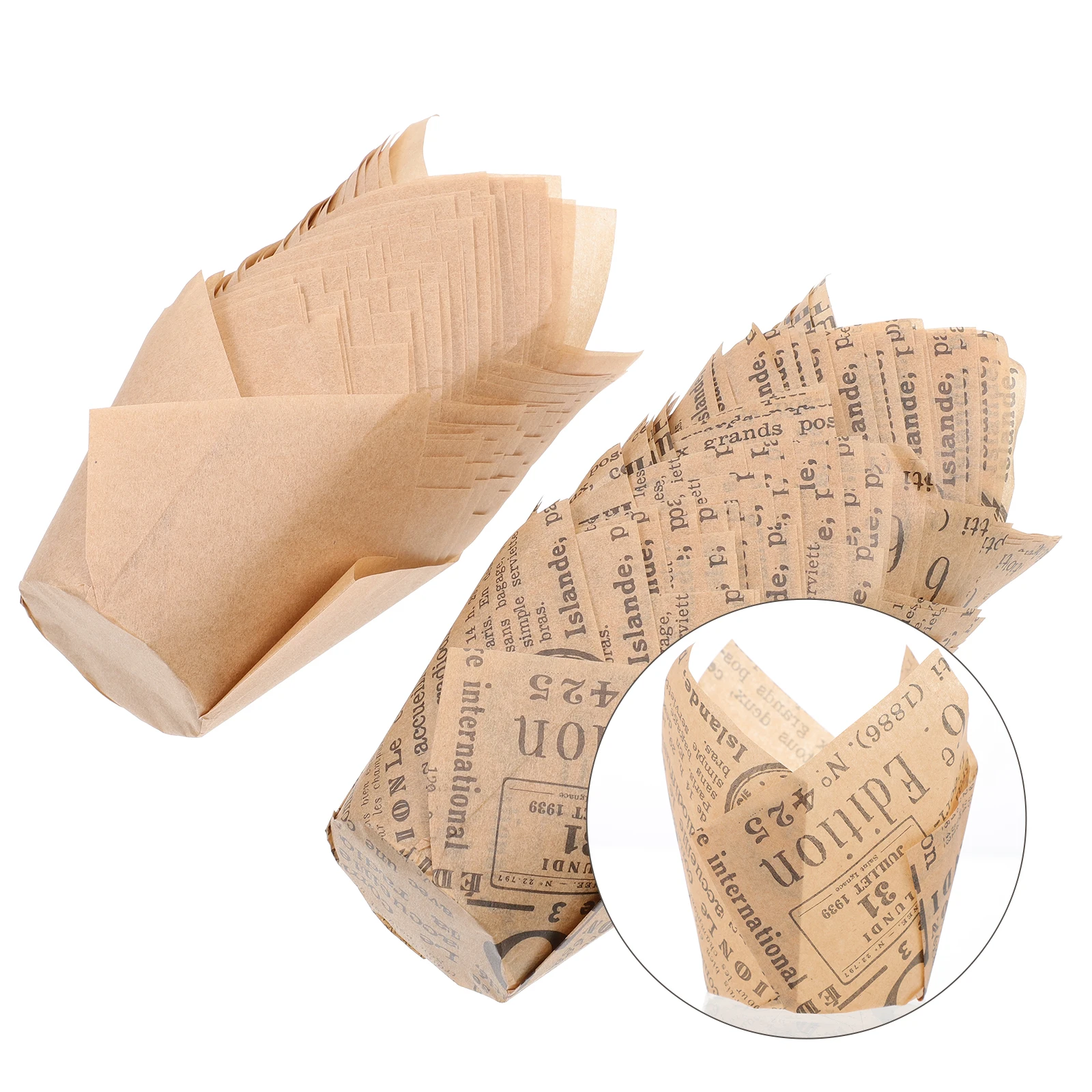 

100pcs Cake Paper Trays Oil-Proof Baking Cups Tulip Design Cupcake Liners Lightweight Disposable For Wedding Bridal Shower
