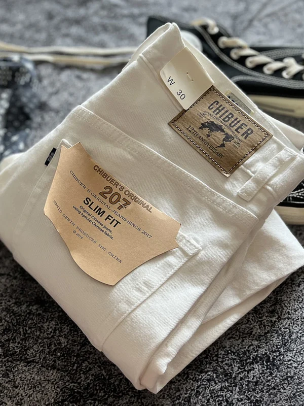 

Vintage Waed White Denim Jeans Straight Leg Full Cotton American Workwear Trousers Faionable Youth Casual Cotton Jeans