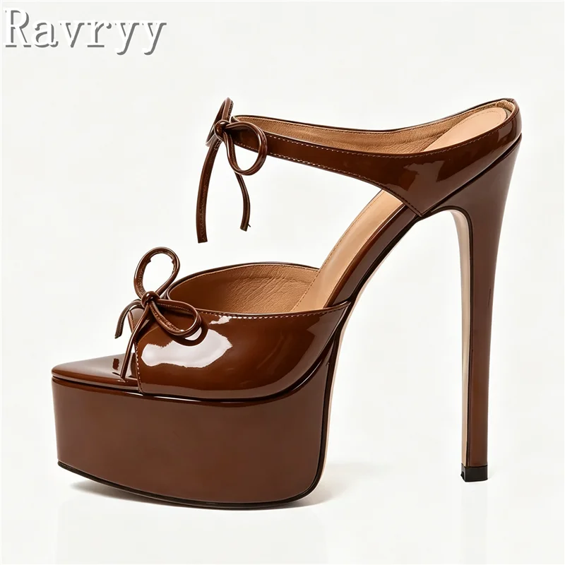 Elegant Decor & Lighting Llc - Patentleder-Plateau-Stiletto-Mules mit Peeptoe und Schleifendekor, elegante