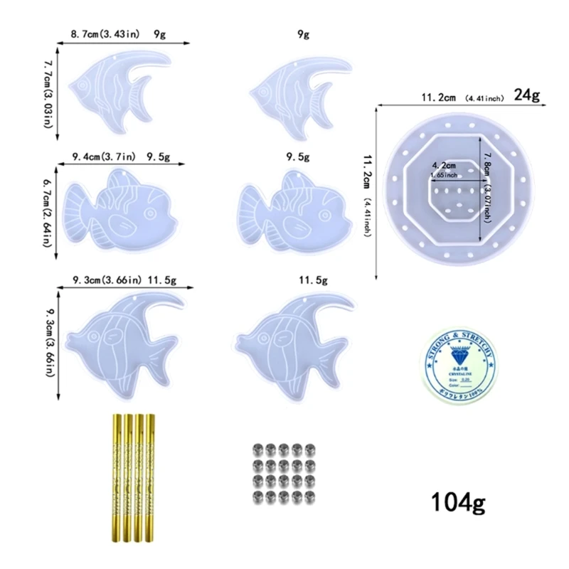 Molde resina silicona para peces, juego artesanal para carillón viento, molde carillones viento resina del