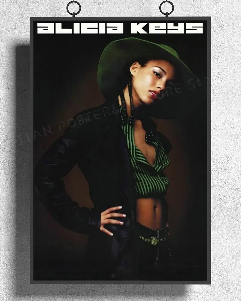 

H022 Alicia Keys Музыкальная звезда Наклейка на стену Шелковый постер Искусство Украшение дома