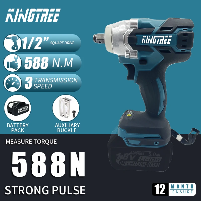 

Kingtree 588N.M Torque Brushless Electric Impact Wrench 1/2 Lithium-Ion Battery For Makita 18V Battery Home DIYS