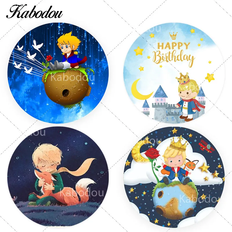 Kabodou Little Prince Circle Photo Backdrop Cover For Kids Birthday Boy Fox Rose Round Photography Background