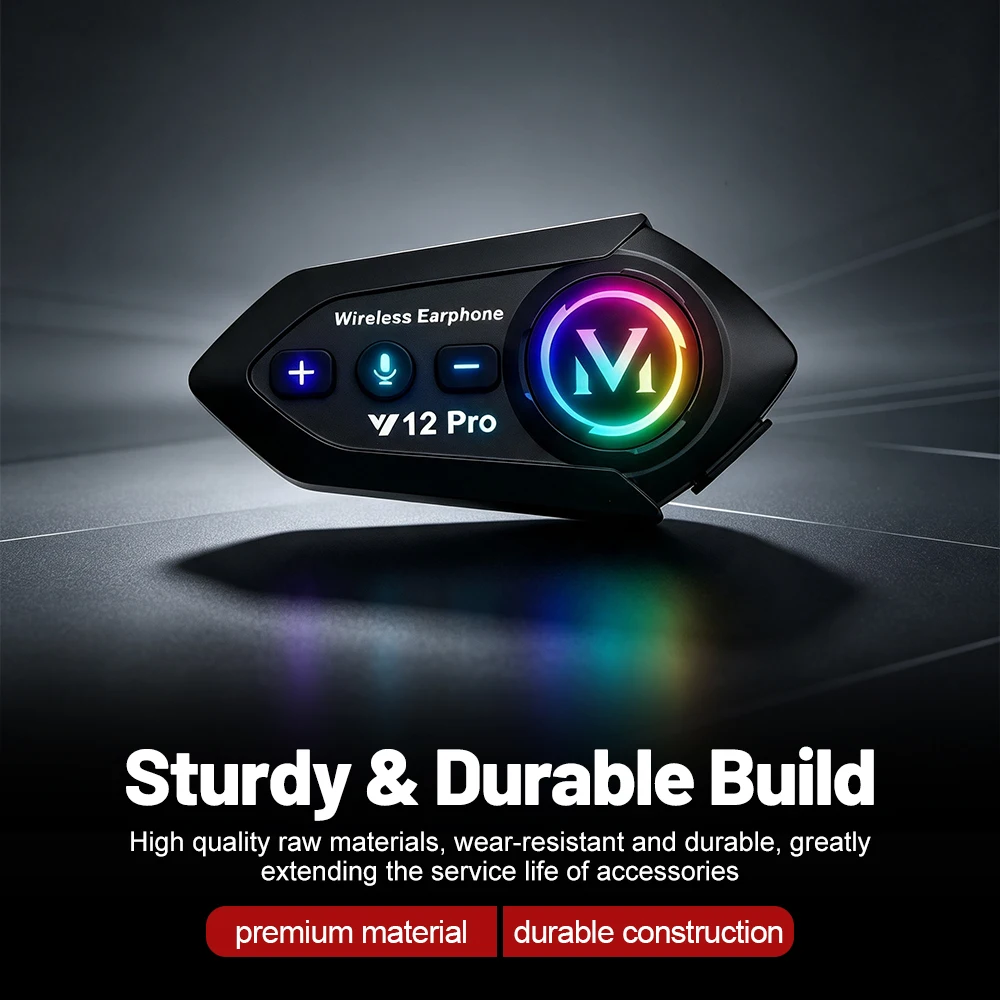 Y12 Pro Dual Mic Motorcycle Helmet Headset Stereo Bluetooth Hands Free Call Universal1000mAh Waterproof FM Radio
