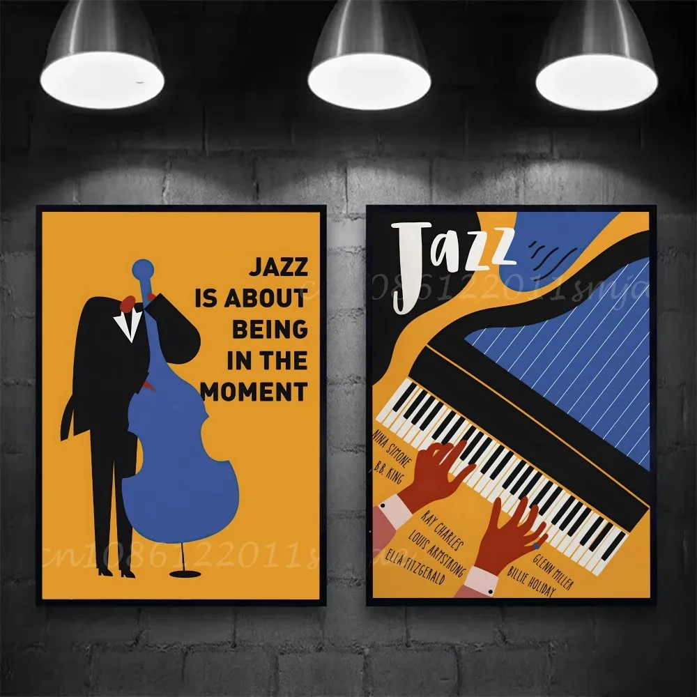 مهرجان الجاز الغيتار التشيلو البيانو الموسيقى المشارك ذاتية اللصق الفن ورقة مقاومة للماء ملصق مقهى بار غرفة جدار ديكور