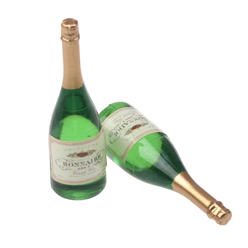 Bouteilles de boisson de Champagne pour maison de poupée, 2 pièces, Mini décor de maison de poupée à l'échelle 1/12