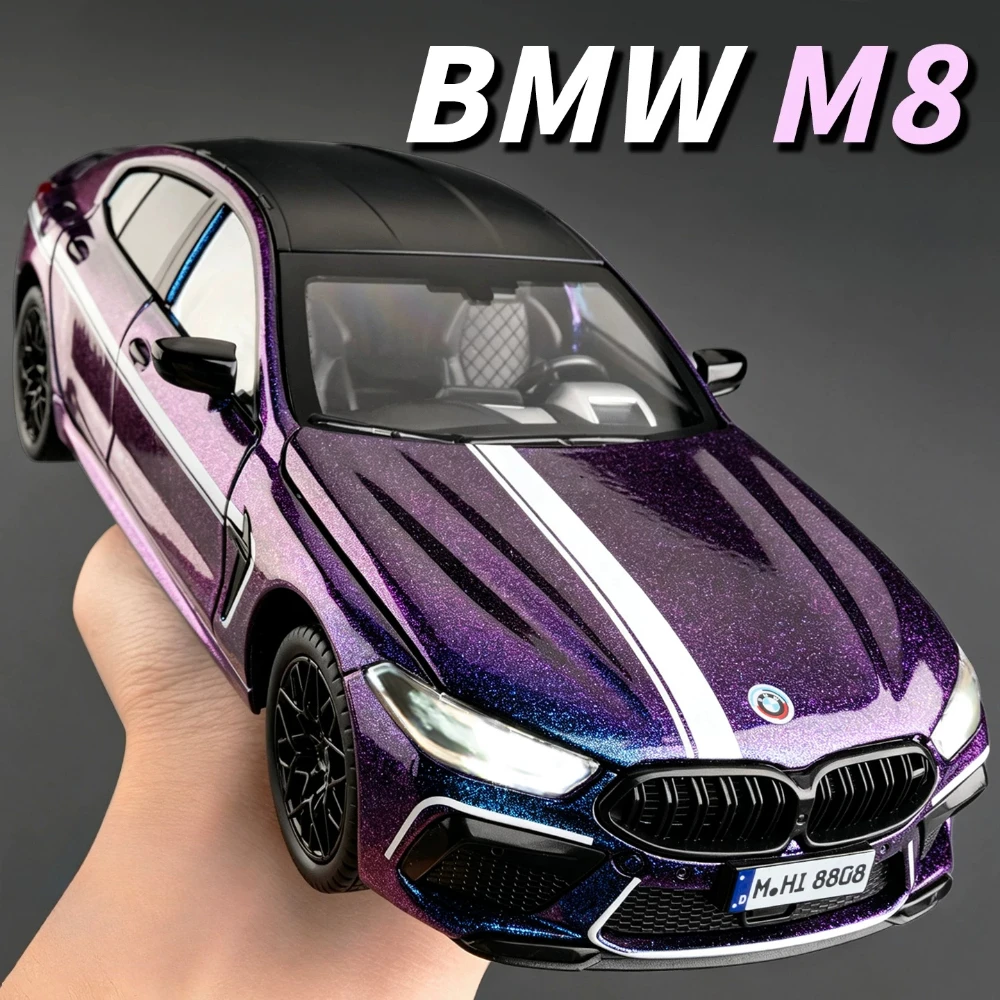 1:24 Scale BMW M8 X5M Model Car Toy Music Light Pull Back Openable Hood Vehicles Models Miniature Toys Holiday Celebrations