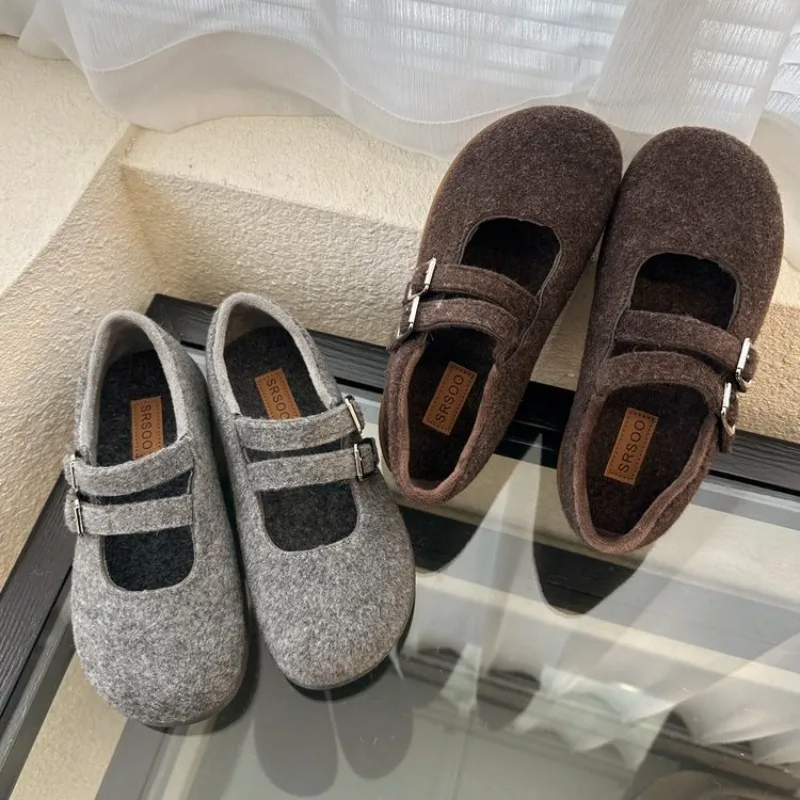 أحذية ماري جين المسطحة المرتفعة 2025 أحذية جديدة كلمة واحدة بالإضافة إلى أحذية مخملية ذات فم ضحل حراري صوفي فردي #2