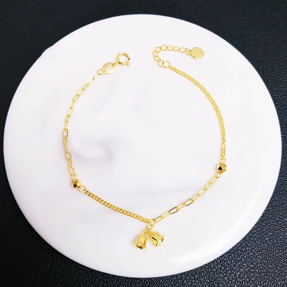 

Real Pure 18K Yellow Gold Chain Lucky Double Bell Curb Cable Link Bracelet 2.1g