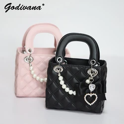 Mine Mass-Produced Japanese Girl Hand Made Bag Bowknot Sweet Cool Diana Bag with Bag Pendant Ladies Small Leather Bags