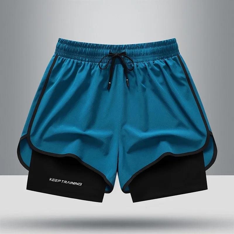 Summer Kids Simple Colorblocking Sports Shorts Men's Sportswear Shorts Double Layer Gym Fitness Training Jogging Running Shorts