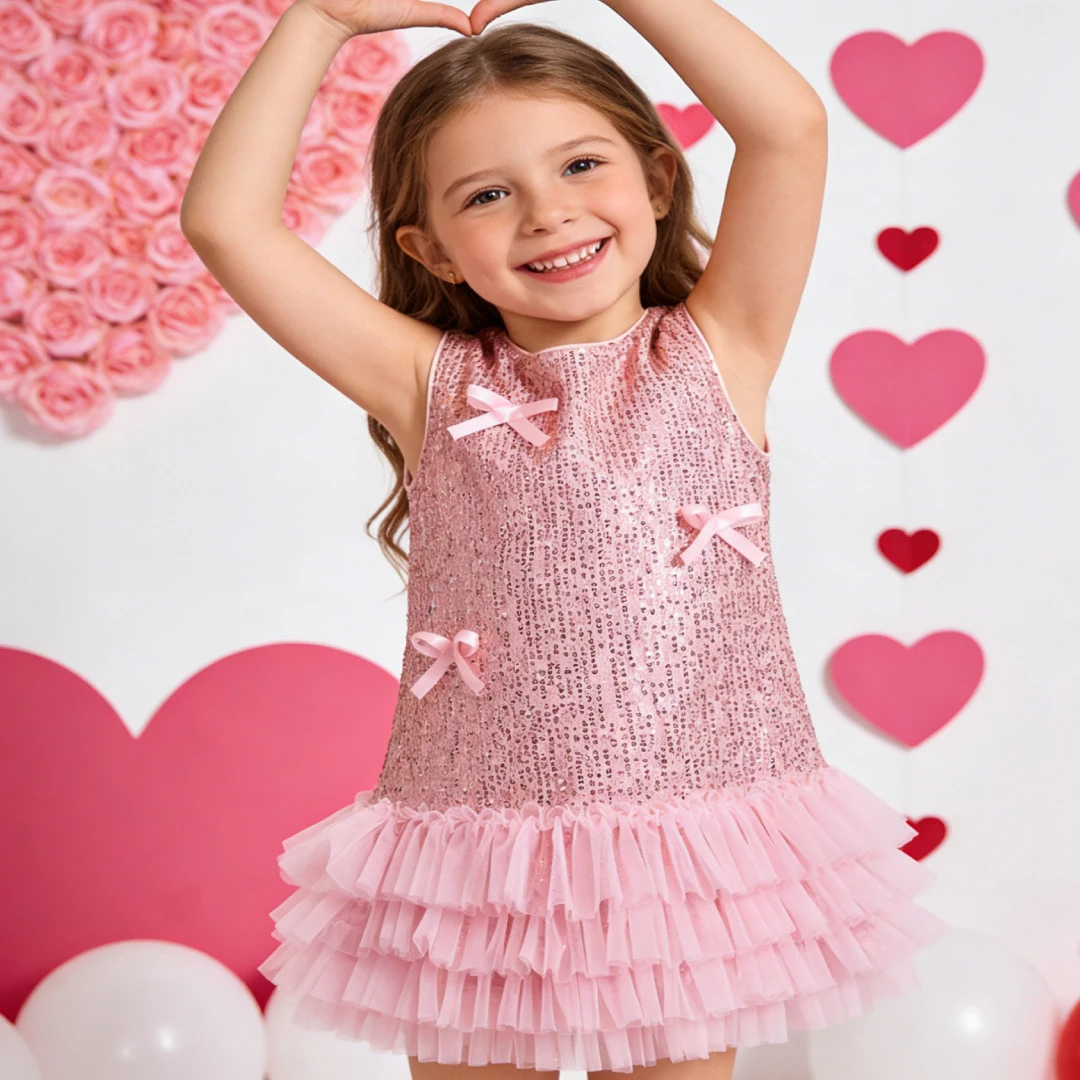 

Платье для девочек на конкурсы красоты 2026, платье принцессы для девочек, на День святого Валентина, элегантное праздничное платье с пайетками для малышей и детей, сетчатое платье для дня рождения