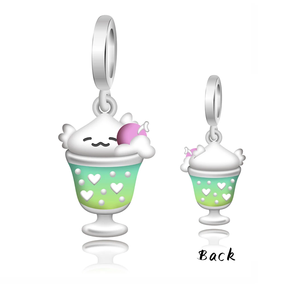 2025 New Silver Plated Dessert Cake Ice-cream Cup Dangle Charm fit Pan Charms Bracelet DIY Women Jewelry Gift Original Design