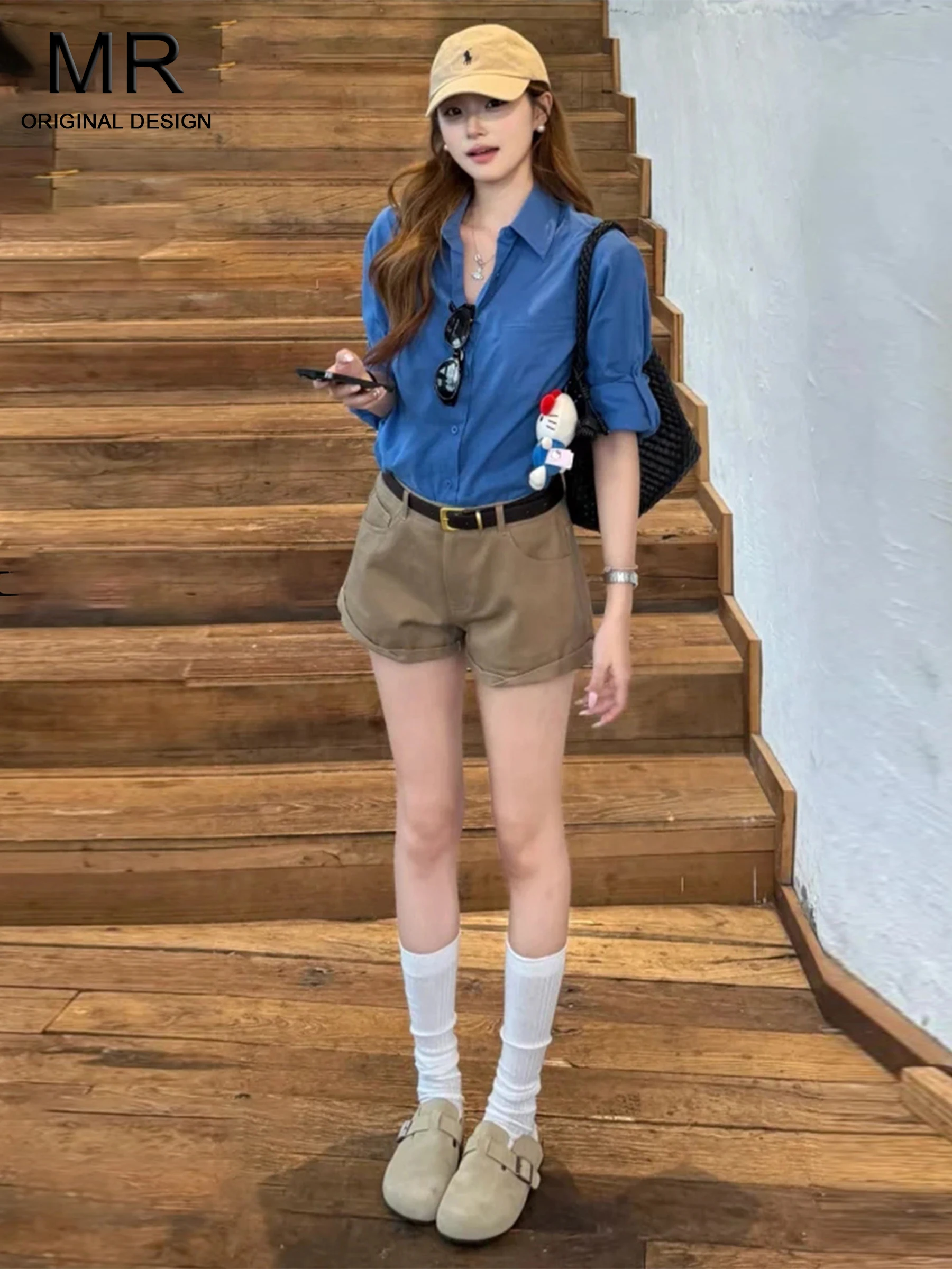 

American Style Low Waist Denim Shorts Women's Tight Fitting Hot Pants Summer New Style Button Pocket Casual Loose Fit Cotton