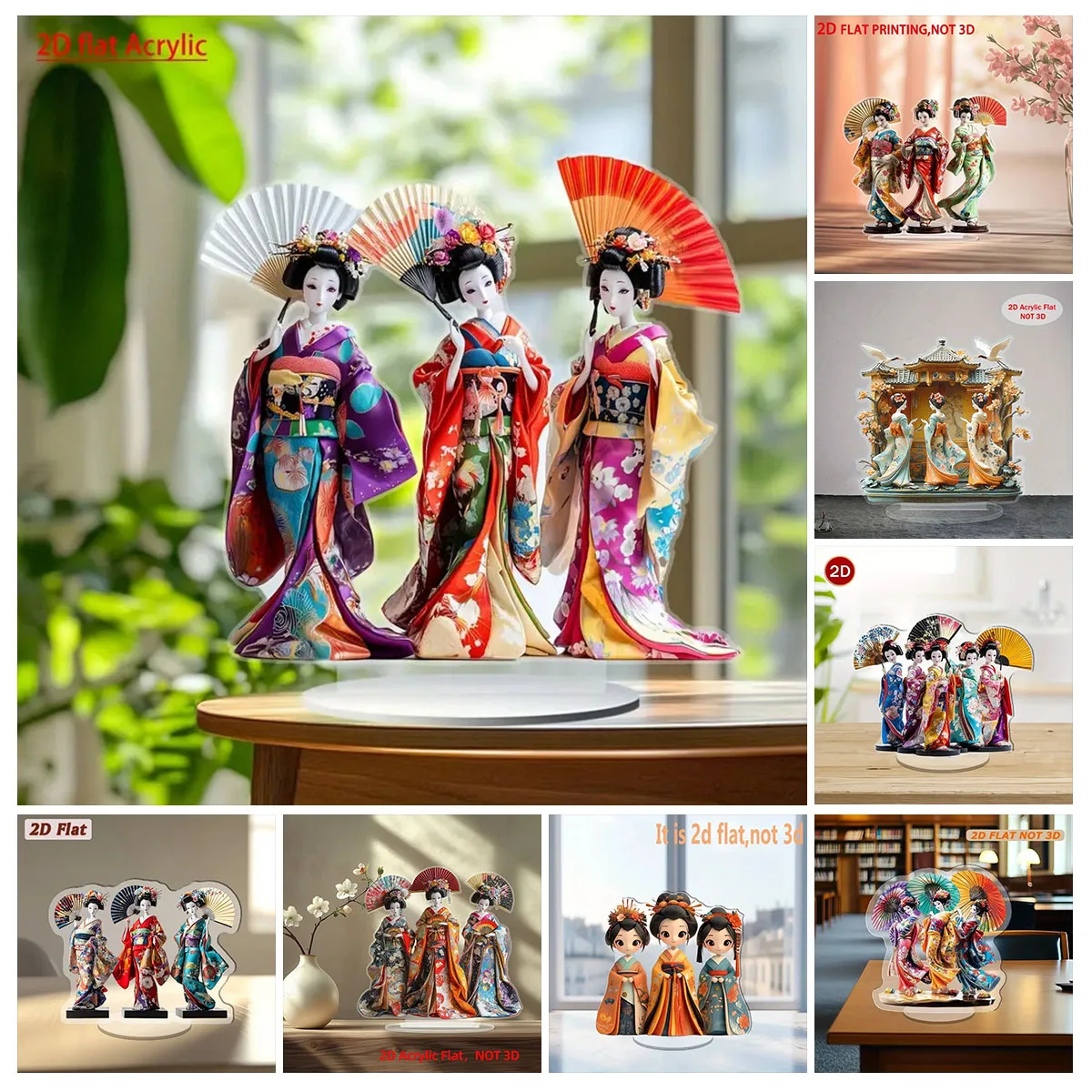 جميلة اليابانية Geishas 2D شقة الاكريليك حامل الجدول الديكور ، المنزل ، مكتب ، مقهى ، غرفة ، الاستوديو ، سطح المكتب حلية تسجيل عدة هدية