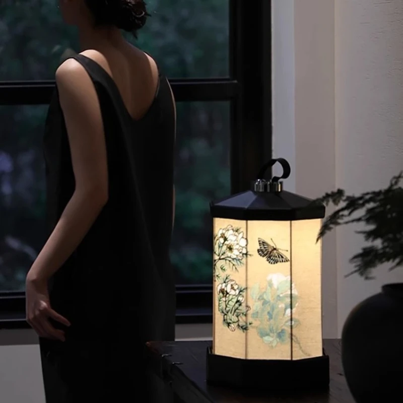 

Новая китайская настольная лампа-орнамент с вышивкой «Весна пришла» для прихожей и спальни, сенсорное управление