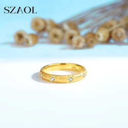 SZAOL 18K Gold Moissanite Diamond Ring for Women Buccellati Craft Retro Style Rings AU750 Stamp Luxury Wedding Gift Fine Jewelry