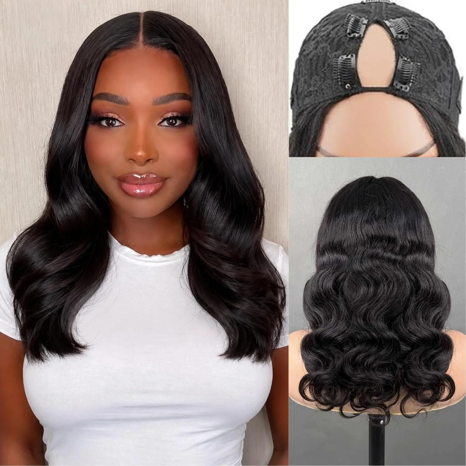 Body Wave V Part Human Hair Wigs Glueless Wig Virgin Hair Ready to Wear 3 IN 1 Wig Drawstring Clip In V Part Remy Human Hair Wig
