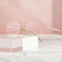 Women Pure Titanium Half Rim Eyeglasses Designed Optical Frame High Quality Prescription Glasses Crystal Decoration