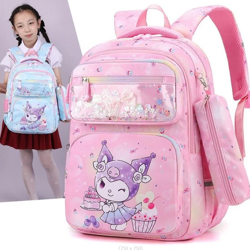 Kuromi Melody mochilas escolares para meninos e meninas, linda mochila grande, mochila escolar primária, crianças, alunos do ensino médio e médio