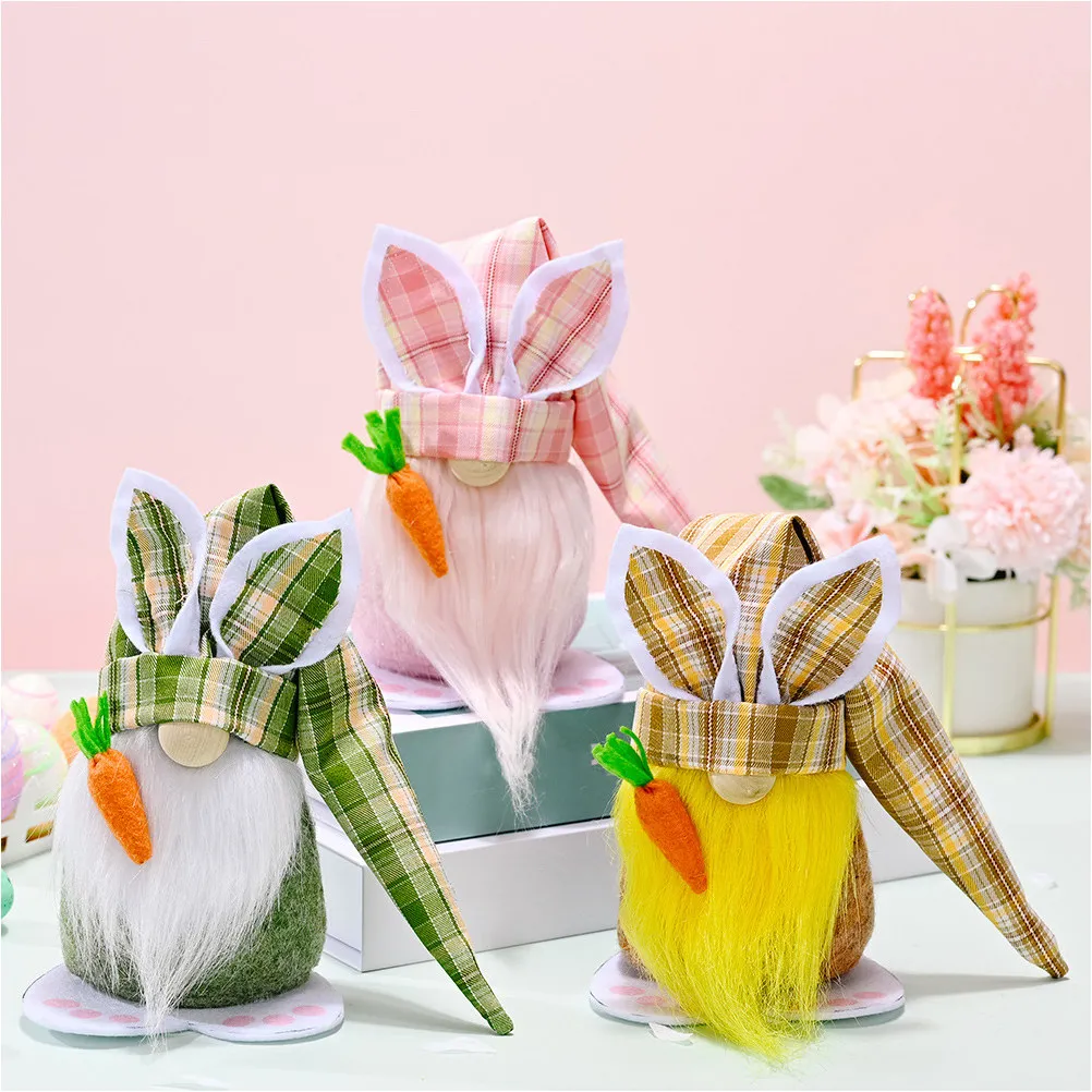 3Pcs Creative Easter Gnome Bunny Carrot Figure Decorative Home Accent for Holiday Photo Props Festival Atmosphere