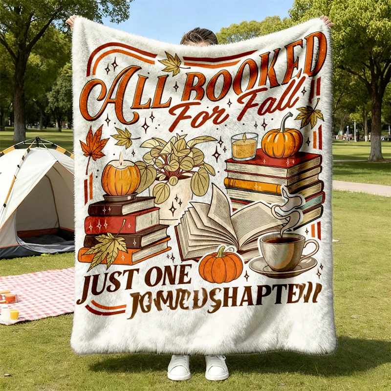 All Booked for Fall Comfy Blanket, Spooky Season Book Lover Crewneck, Cozy Reader Flannel Blanket