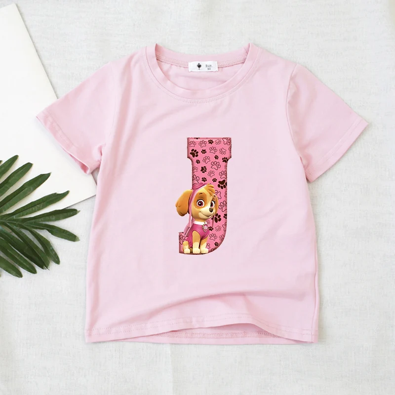 Paw Patrols Summer Kids Clothes Pink Baby Girl T Shirt Short Sleeve Cartoon Skye Letter Print Tops Toddler Tees Birthday Gifts view 5