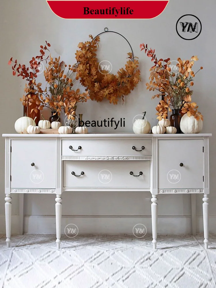 

DD132 French retro entrance cabinet integrated solid wood dining side cabinet American cream style small apartment cabinet