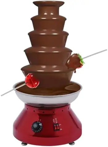 Commercial Chocolate Fountain, 5 Tier Hot Chocolate Fondue Tower, 7 Ibs Large Capacity Stainless Steel Chocolate Melting Heating